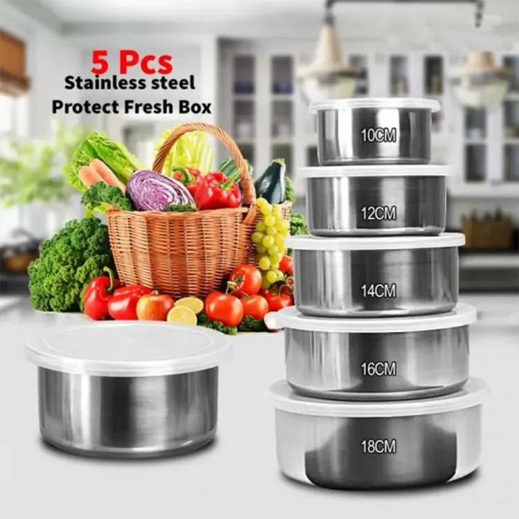 Premium Protects Stainless Steel Fresh Box-5 pcs – খাবার রাখুন সতেজ ও সুসংগঠিতভাবে